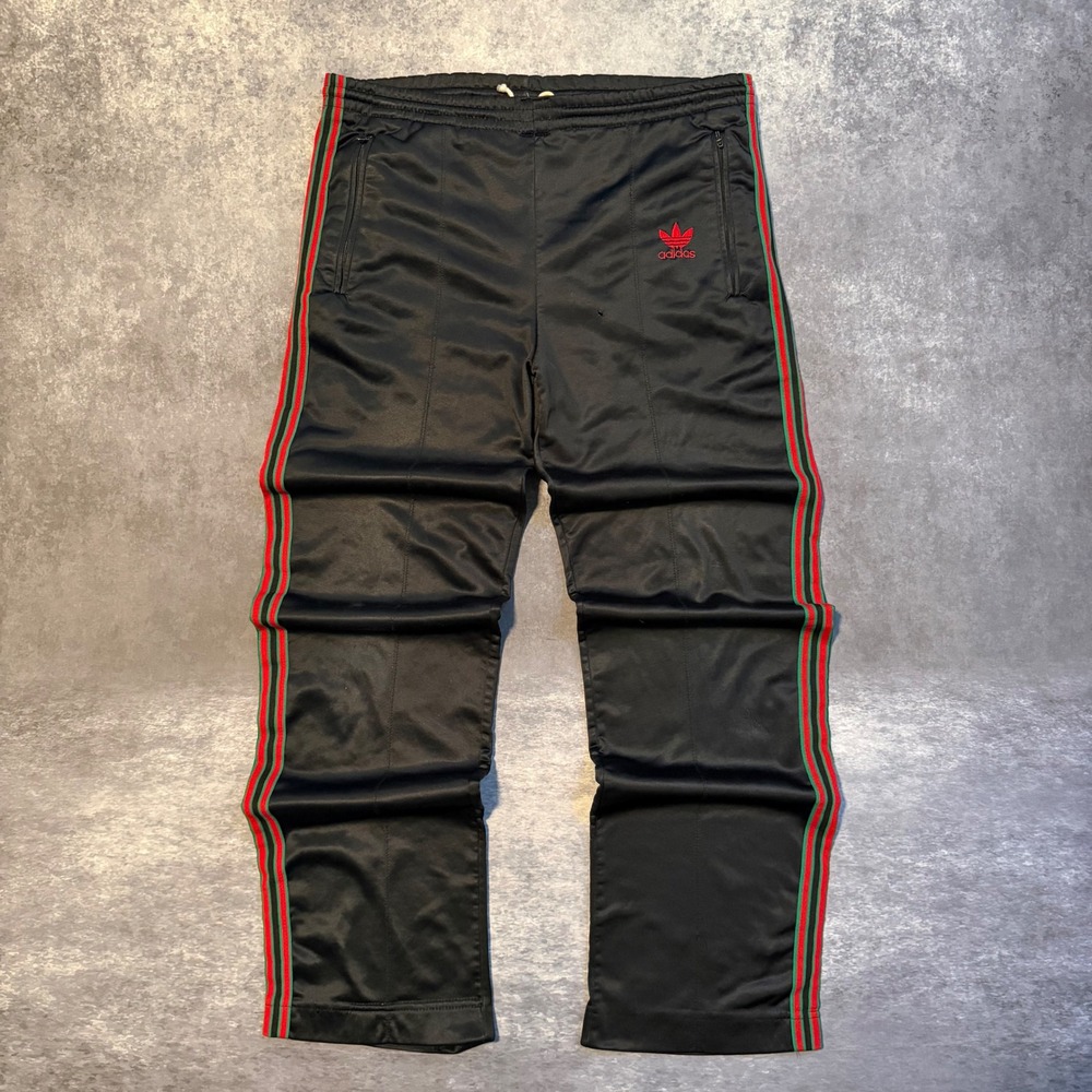 Vintage Adidas Track Pants Mens Medium Black Red‎ Green Stripes Made in USA 80s